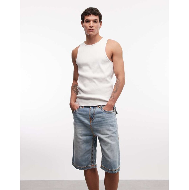 True Religion Vinny Super T baggy short in medium wash blue