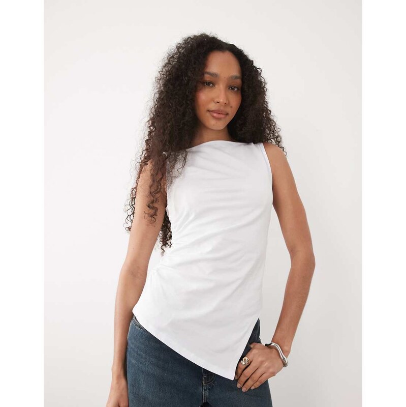 ASOS DESIGN heavy weight slash neck asymmetric longline top in