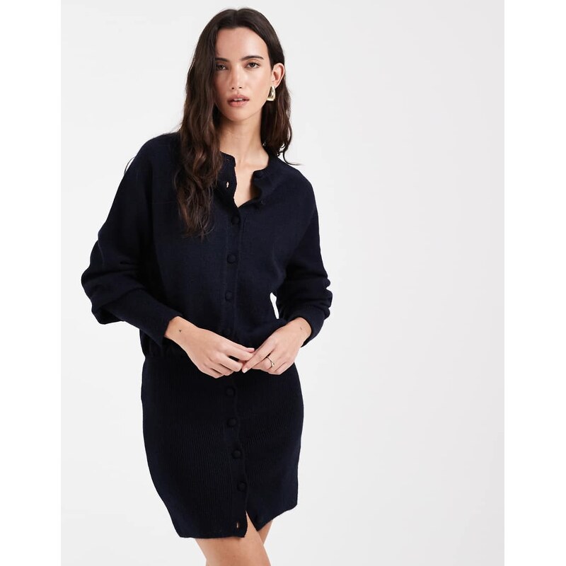 ASOS DESIGN knitted cinched mini dress in navy-Black