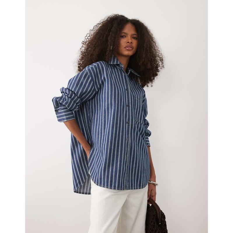 Mango 100% cotton shirt in blue stripe 114709025