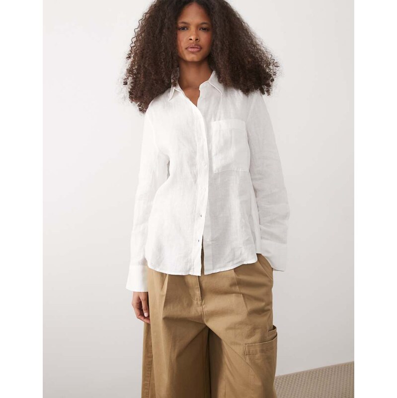Mango 100% linen classic shirt in white 114709013