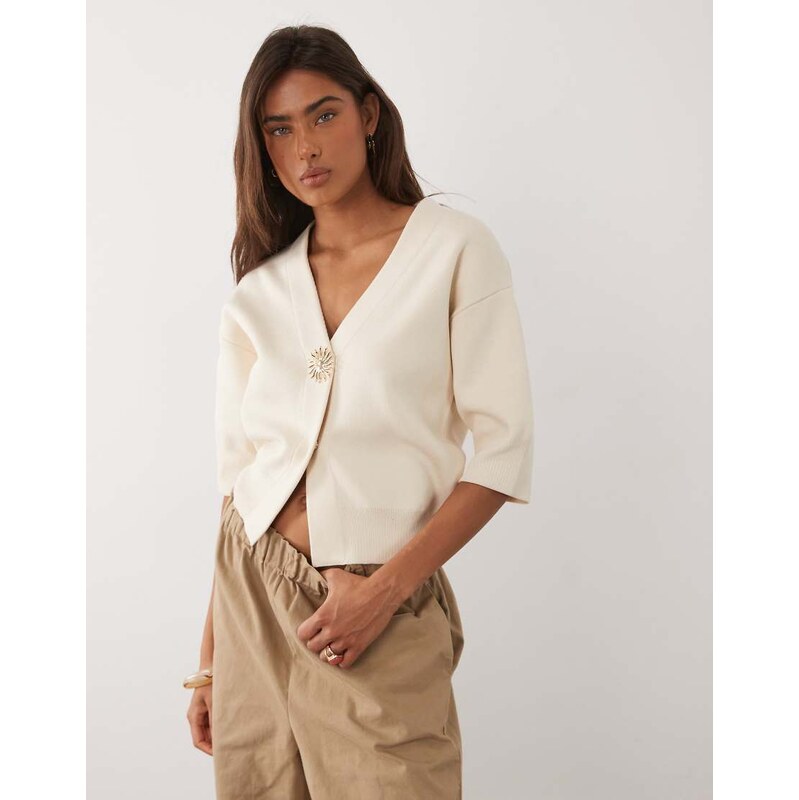 Mango compact knitted short sleeve cardigan with statement sunshine 115185674
