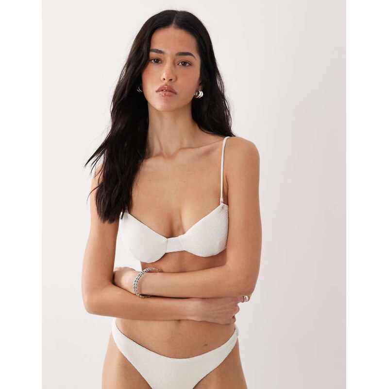 Mango textured bikini top in white