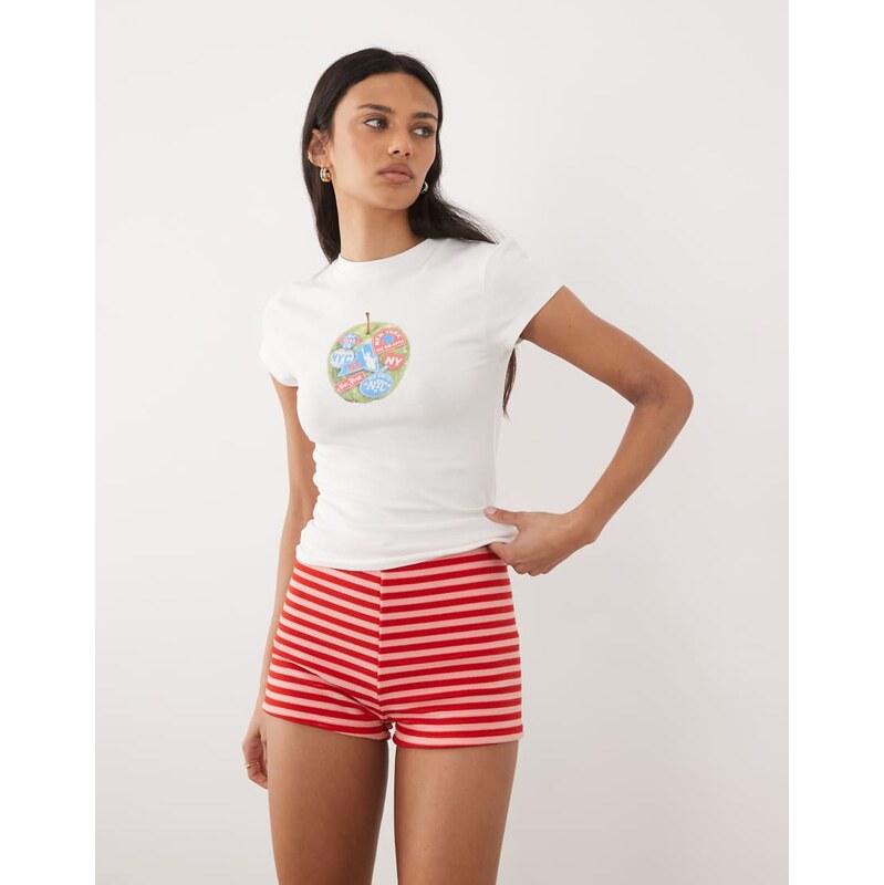 ASOS DESIGN shrunken ringer tee with apple graphic in white