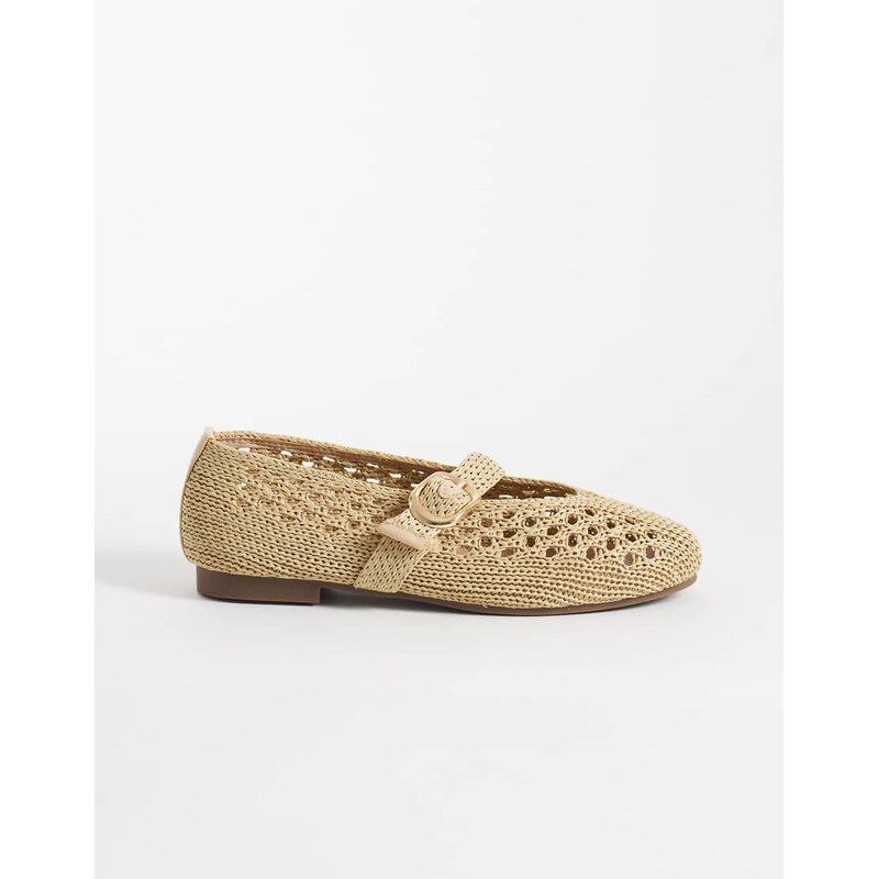 SEQWL Woven ballet flat with buckle detail natural-Neutral