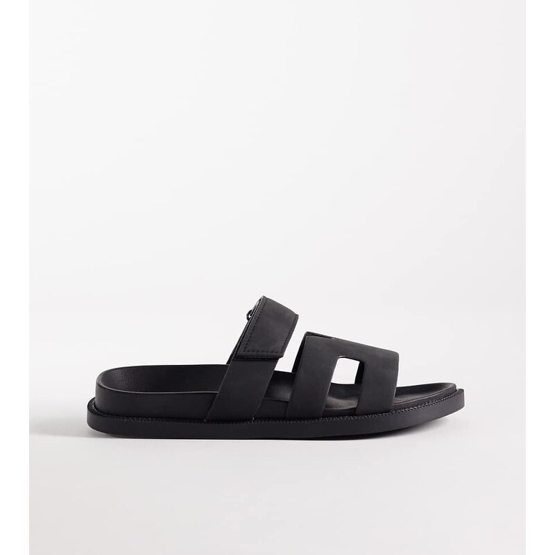 SEQWL Wide Fit Kidman sandals with straps in faux nubuck black - BLACK 115517647