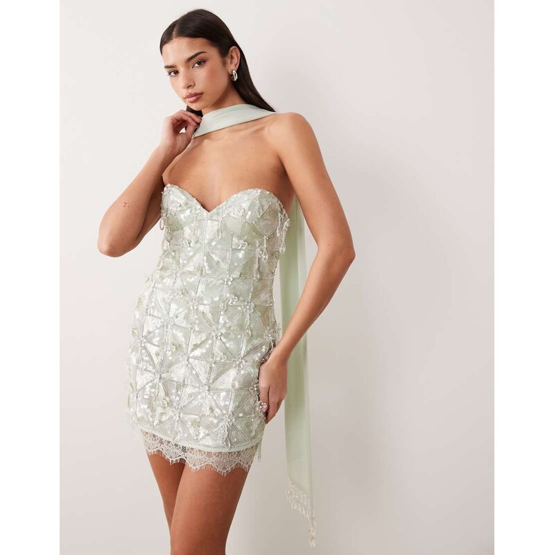 ASOS DESIGN embellished moulded cup mini dress with scarf detail