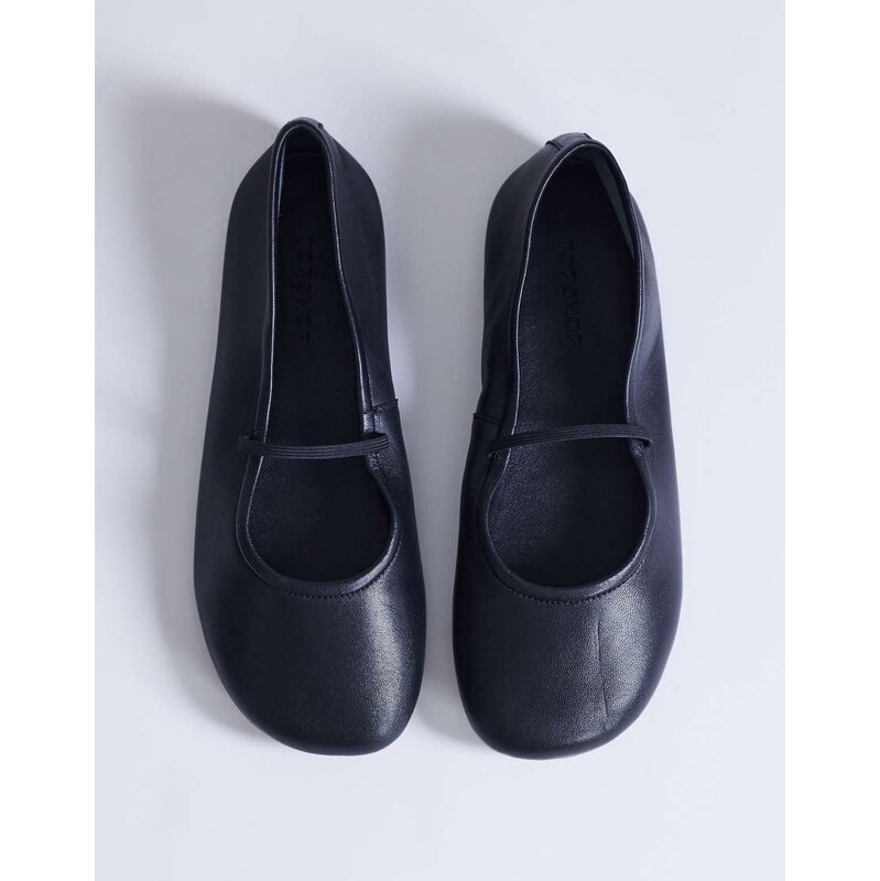Topshop Bella leather round toe ballet flat in black