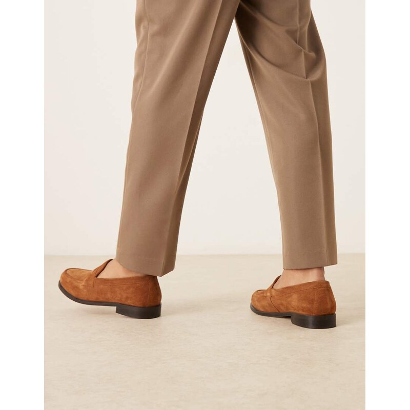 ASOS DESIGN loafers in tan suede-Brown