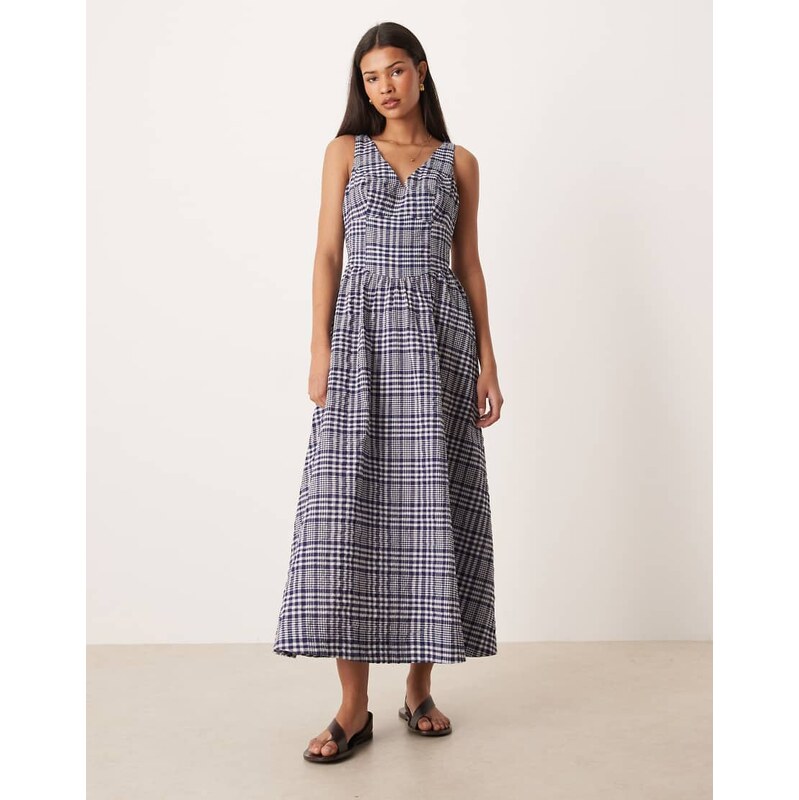 ASOS DESIGN waisted v neck maxi dress with seaming details in