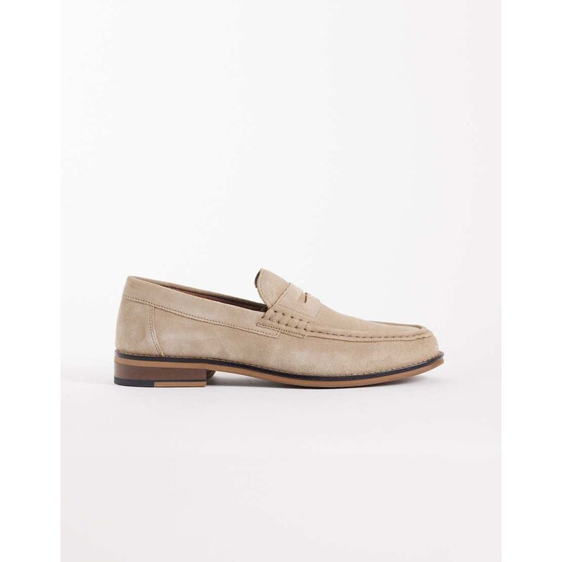 ASOS DESIGN penny loafers in stone suede-Neutral