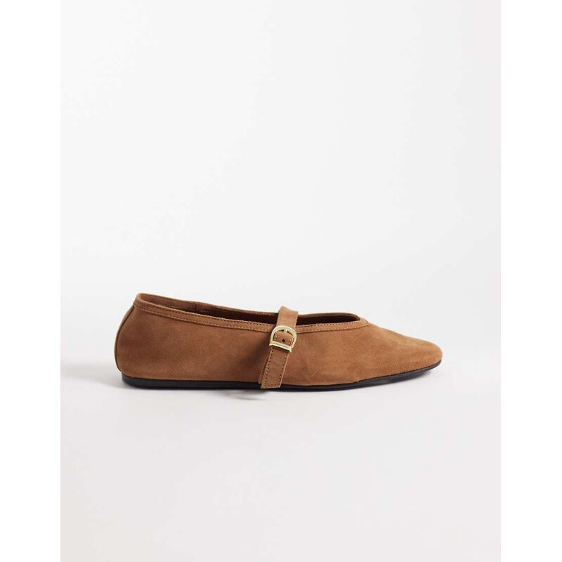 ASOS DESIGN Lively premium suede mary jane ballets in toffee