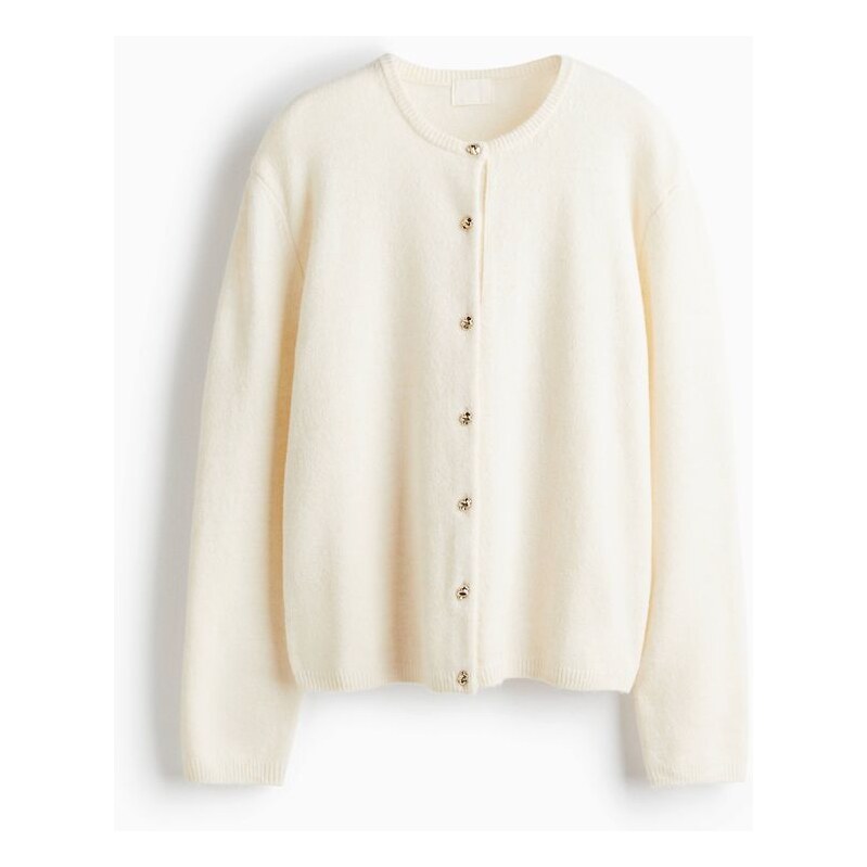 H&M - Propínací svetr z jemného úpletu - béžová 109793209