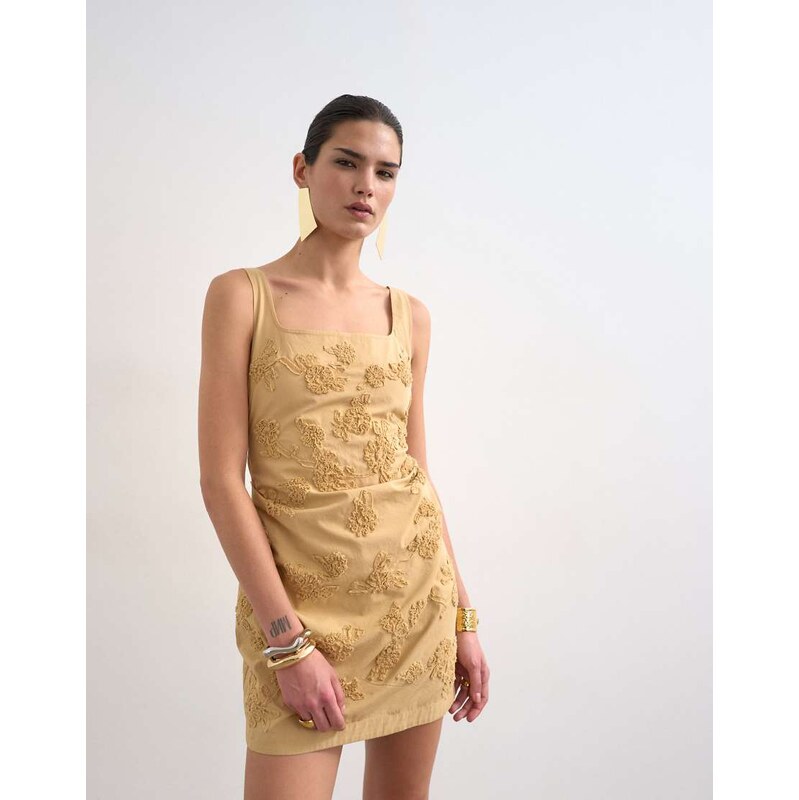 Topshop structured drape mini dress with 3D flowers in beige