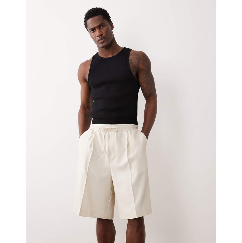 ASOS DESIGN tailored pull on bermuda shorts in ecru-White