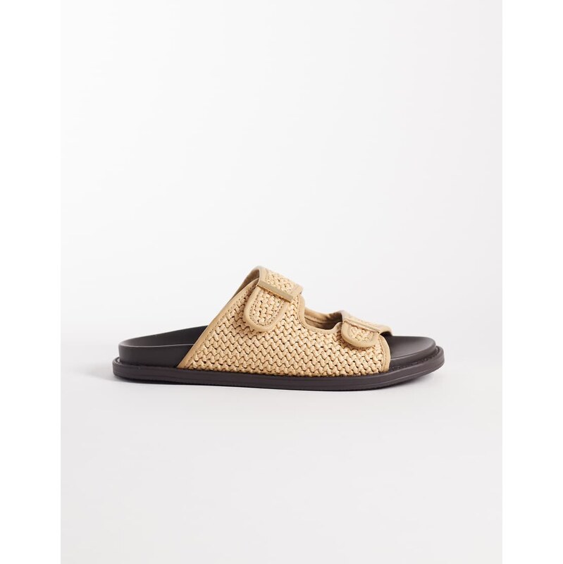 ASOS DESIGN two strap sandals in natural raffia-Neutral