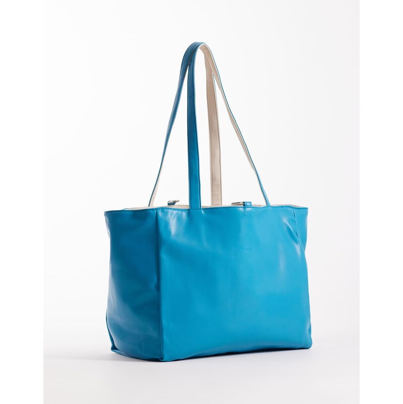 PASQ reversible tote bag in blue and taupe 114719564
