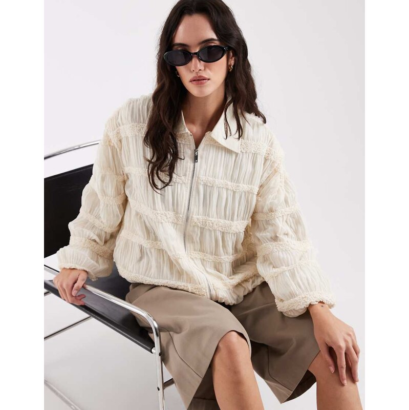 Laagam kiara textured bomber jacket in ecru-White