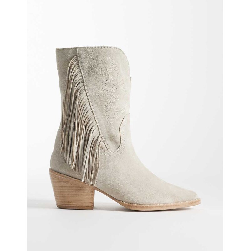 Bronx Jukeson tassel detail western boots sand suede-Neutral 114719461