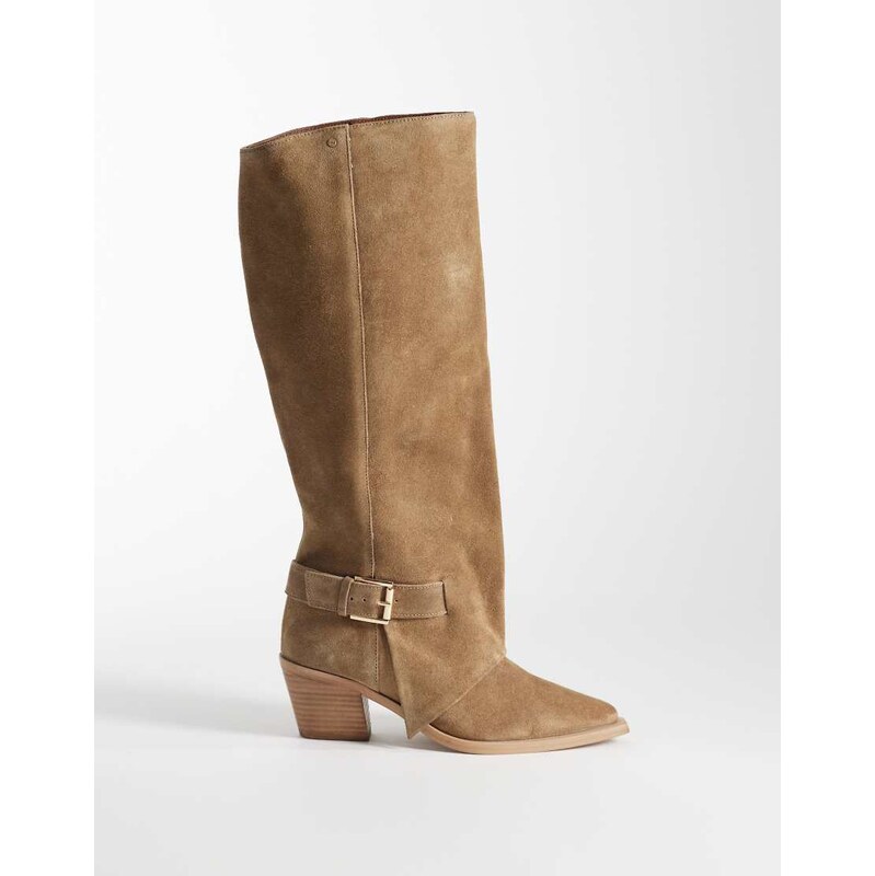 Bronx New-clint western knee boots in natural suede-Neutral 114727843
