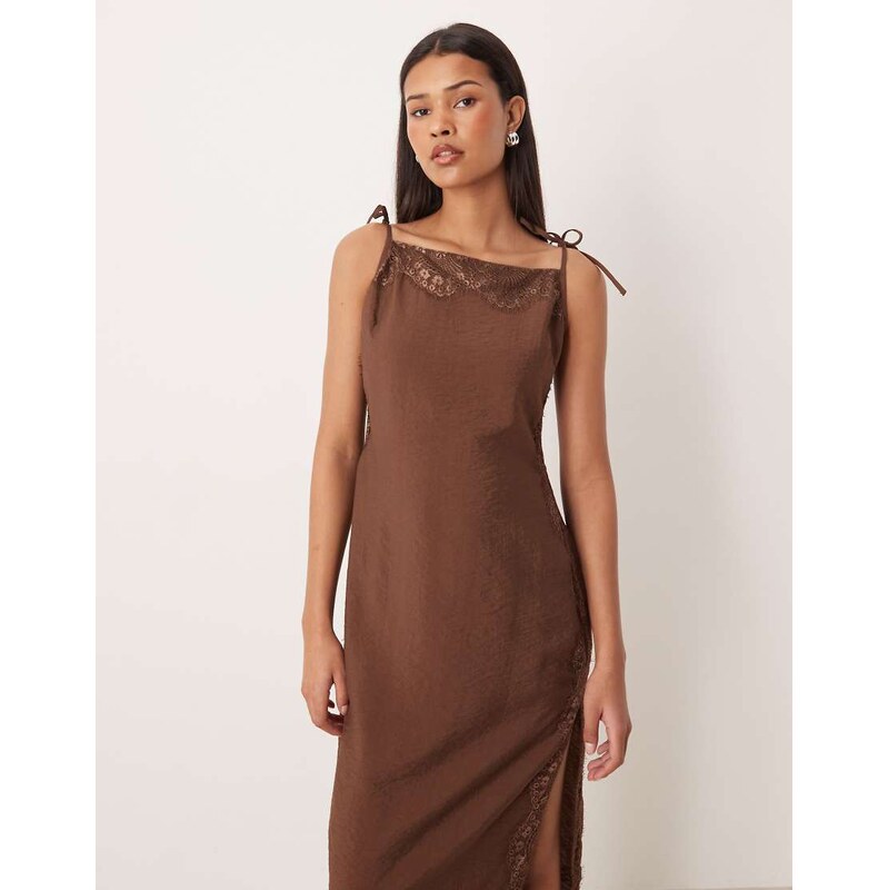 ASOS DESIGN cami square neck crinkle satin lace detail maxi