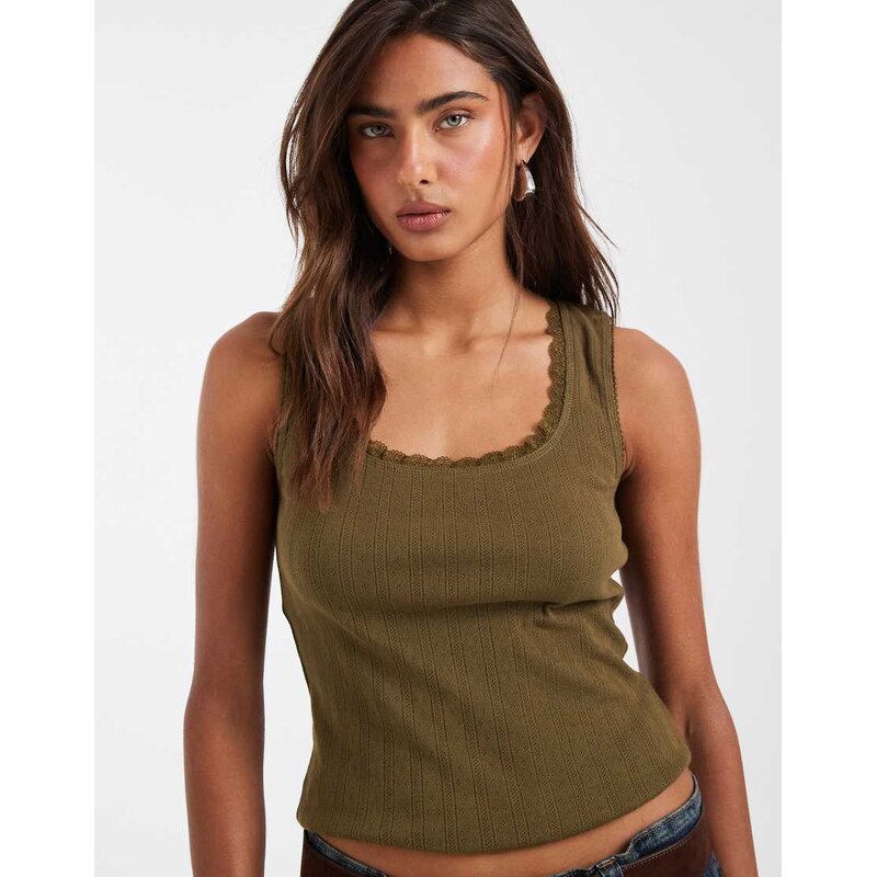 ASOS DESIGN pointelle scoop neck vest in olive-Green