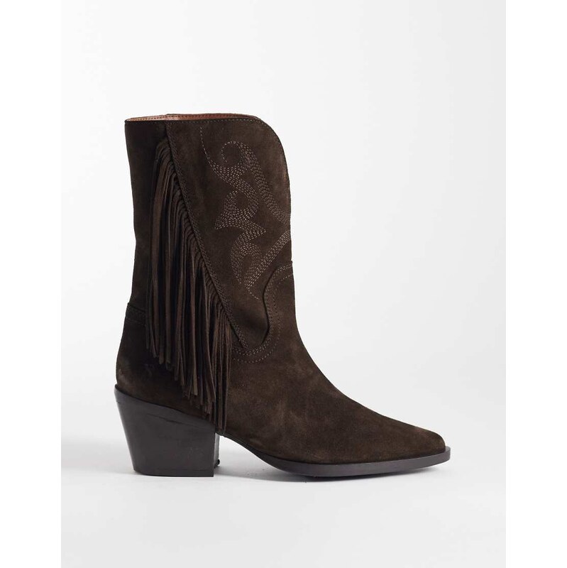 Bronx Jukeson tassel detail western boots expresso suede-Brown 115516472