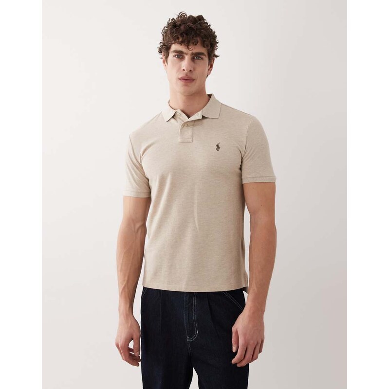 Polo Ralph Lauren icon logo custom slim fit pique polo in beige