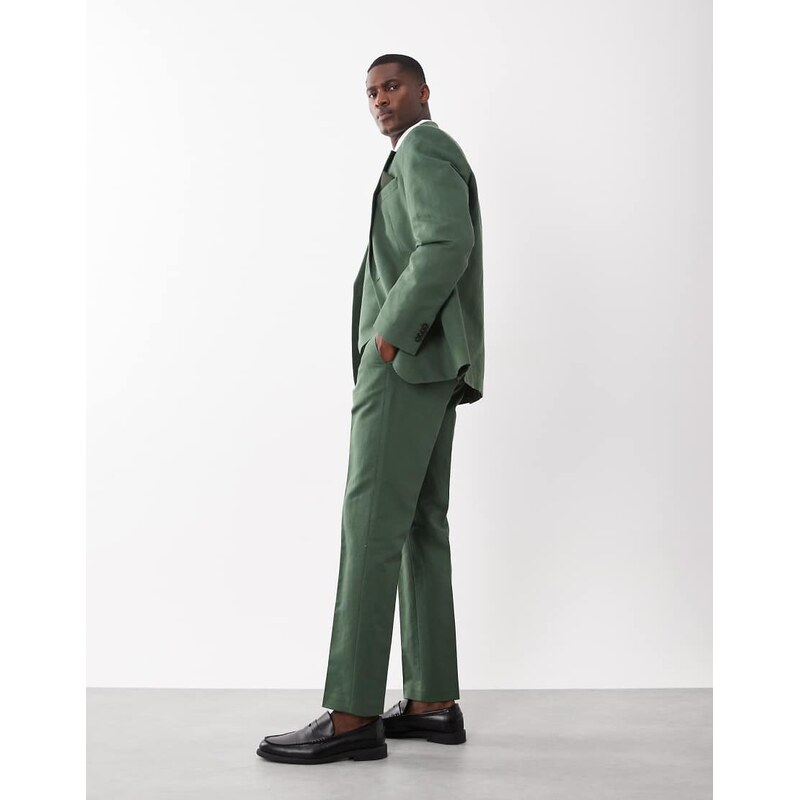ASOS DESIGN slim suit trousers in linen rich dark green twill