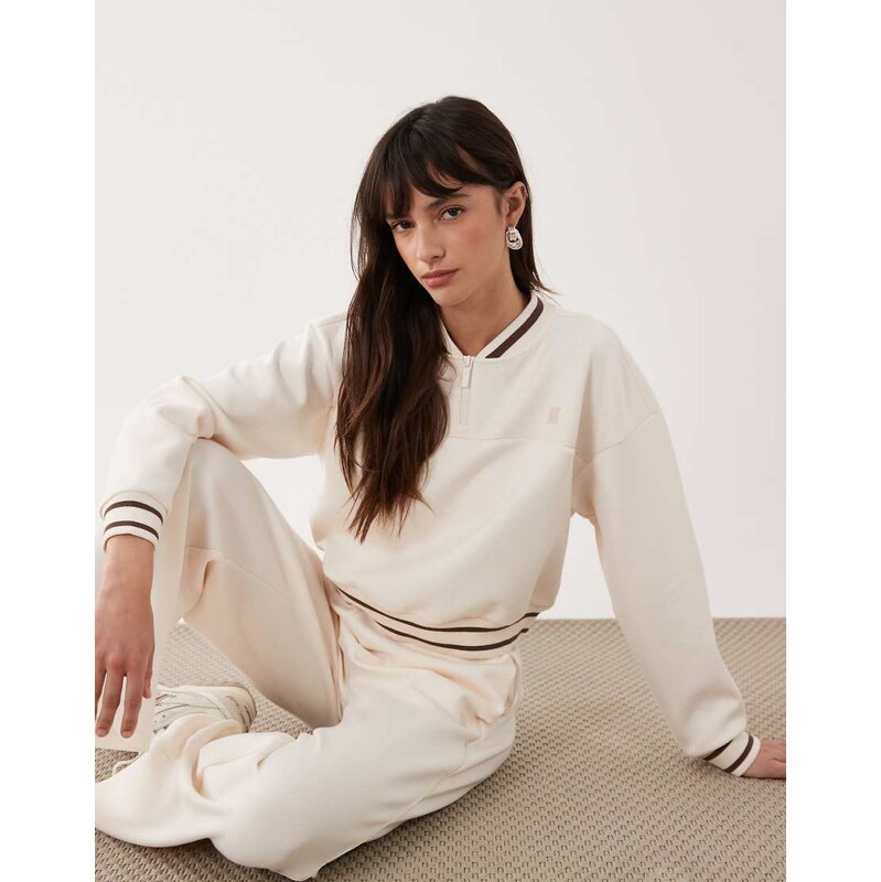 Armani Exchange 1/4 zip tipped co-ord sweatshirt in ecru-White 114719544