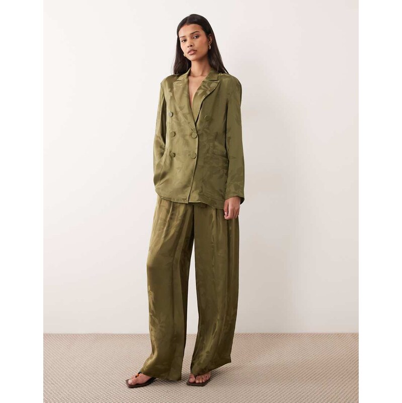 Armani Exchange floral jacquard co-ord wide leg trouser in khaki-Green 114725991