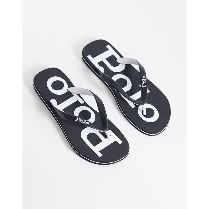 Polo Ralph Lauren bolt logo flip flop in black and white