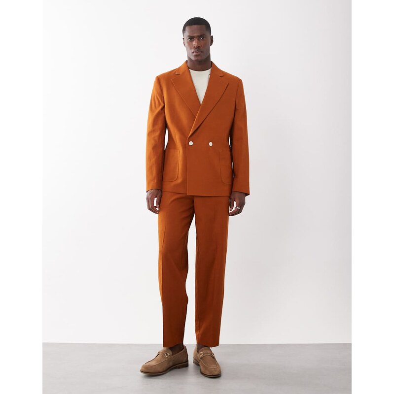 ASOS DESIGN slouchy double breasted suit jacket in rust orange