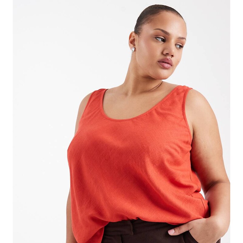 ASOS Curve ASOS DESIGN Curve scoop neck linen cami in red 115519582