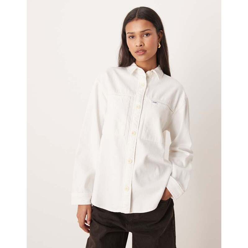 Lee utility overshirt in powder white