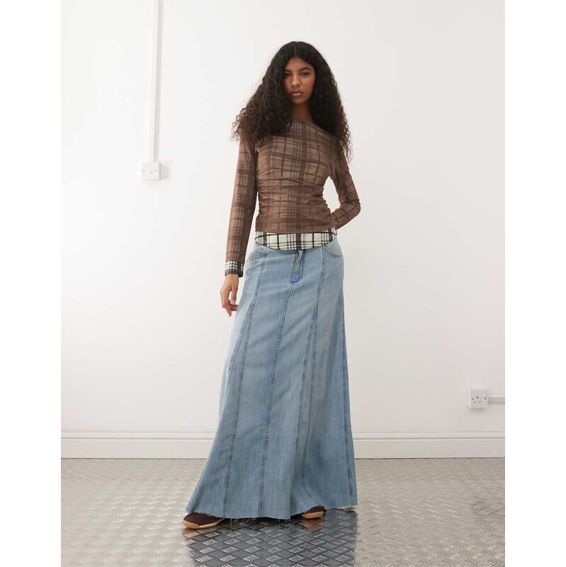 Wrangler pleated maxi skirt in denim light blue wash 114719583