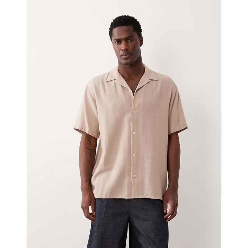 Jack & Jones textured shirt with short sleeves in beige-Neutral