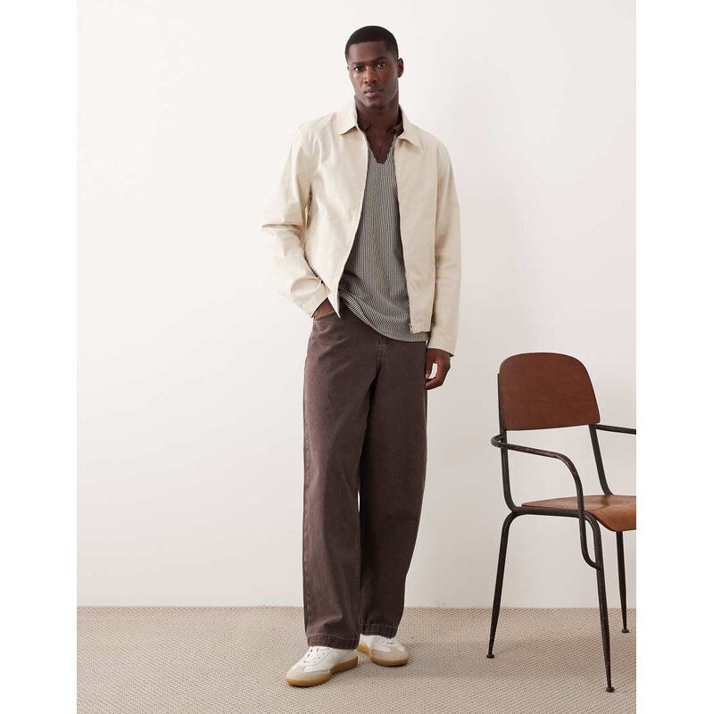 Mango cotton mix zip through harringto jacket in beige-Neutral