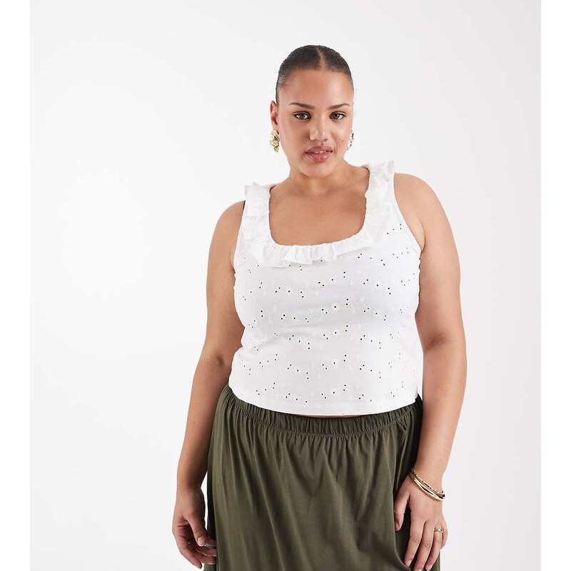 ASOS Curve ASOS DESIGN Curve frill detail scoop neck broderie