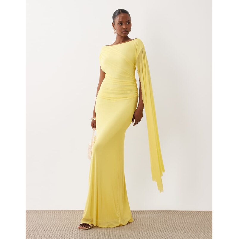 ASOS DESIGN mesh draped maxi dress in lemon-Yellow