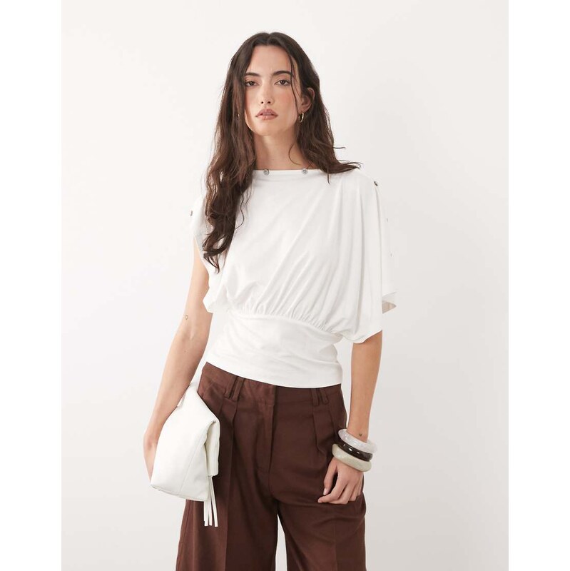 ASOS DESIGN multi way button up top in cream-White