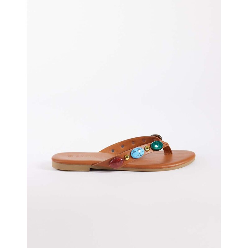 SEQWL embellished flip flops in brown
