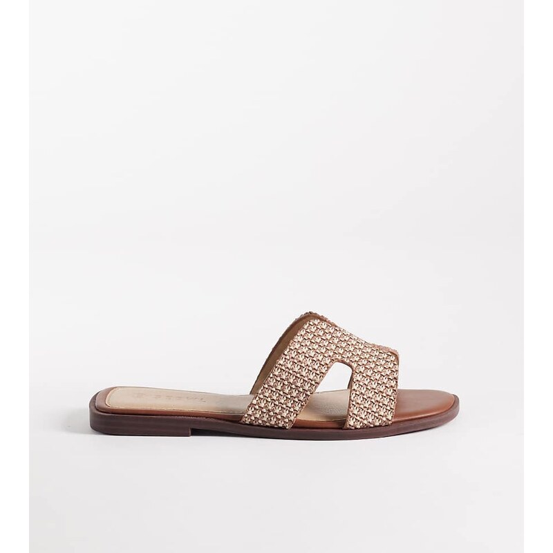 SEQWL Wide Fit Storke flat sandals in brown Raffia 115517649