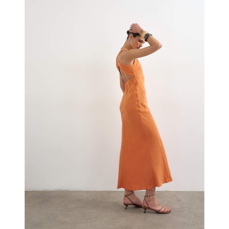 Topshop cross back midi cupro dress in orange
