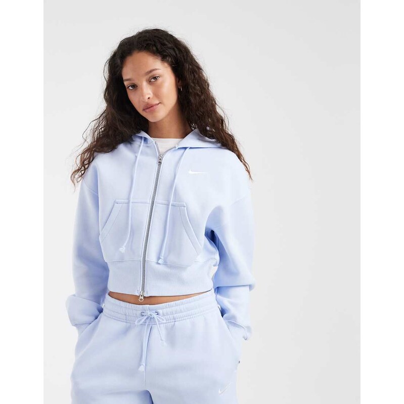 Nike Phoenix Fleece cropped full zip hoodie in light blue