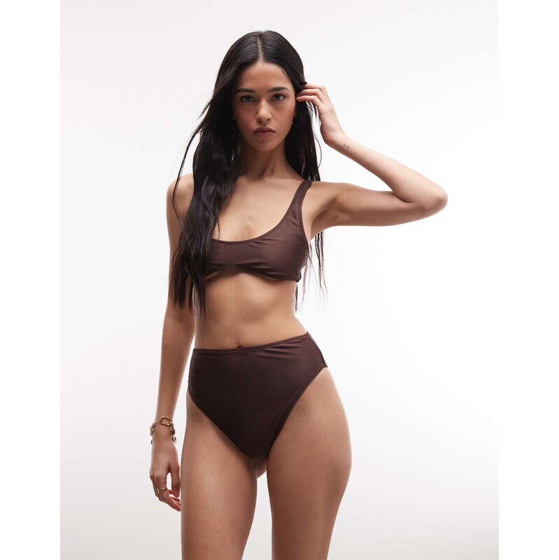 COLLUSION crop bikini top in brown