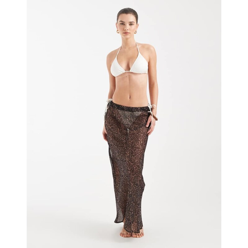 Aray sheer beach maxi skirt in leopard print-Brown