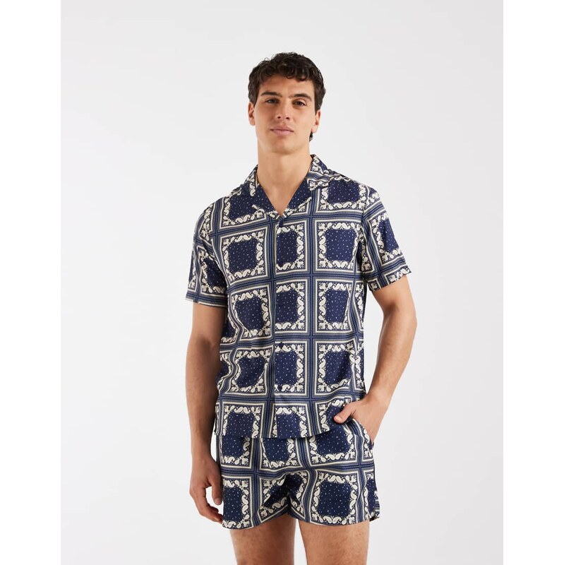 Aray bandana print revere shirt co-ord in navy 114725920