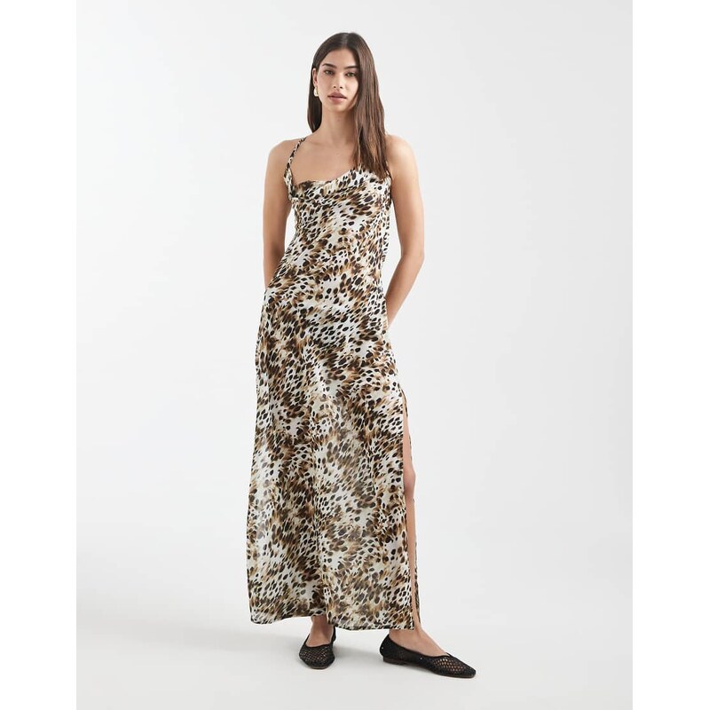 Aray sheer maxi beach dress in leopard print-Brown
