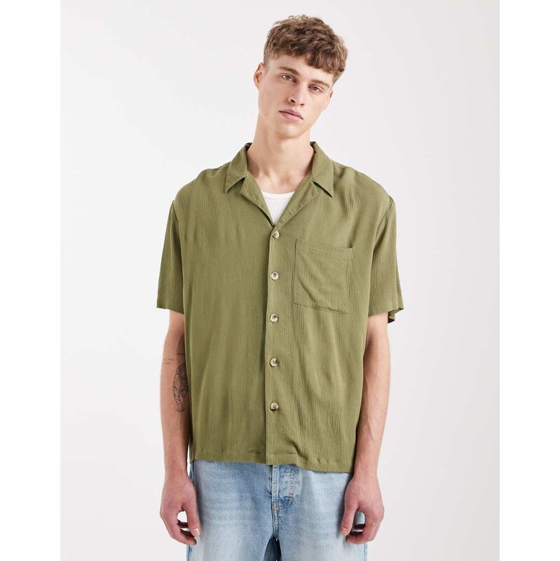 Aray short sleeve revere beach shirt in khaki-Green 114725918